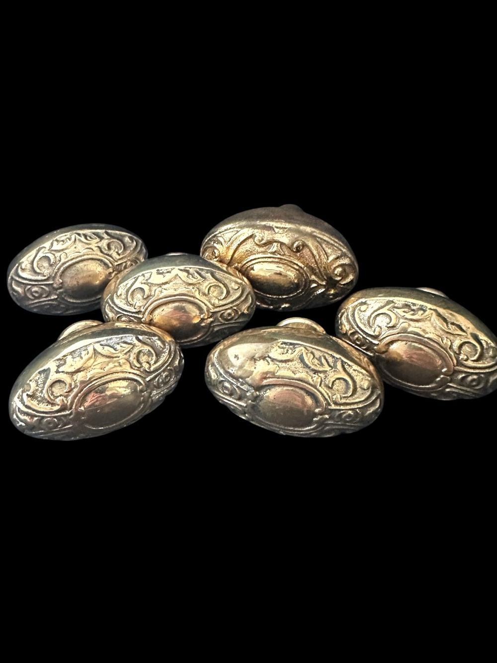 6V Antique Victorian Ornate Yale & Towne Meridian Brass Oval Door Knobs